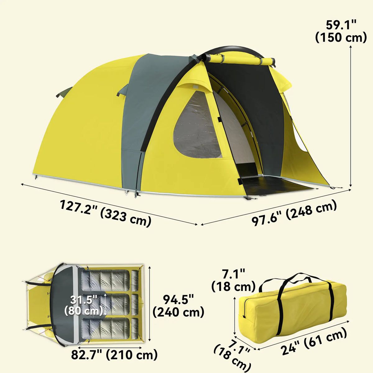 3-4 Person Camping Tent, Easy Setup, Waterproof, Sewn-in Groundsheet Camping Tents at Gallery Canada