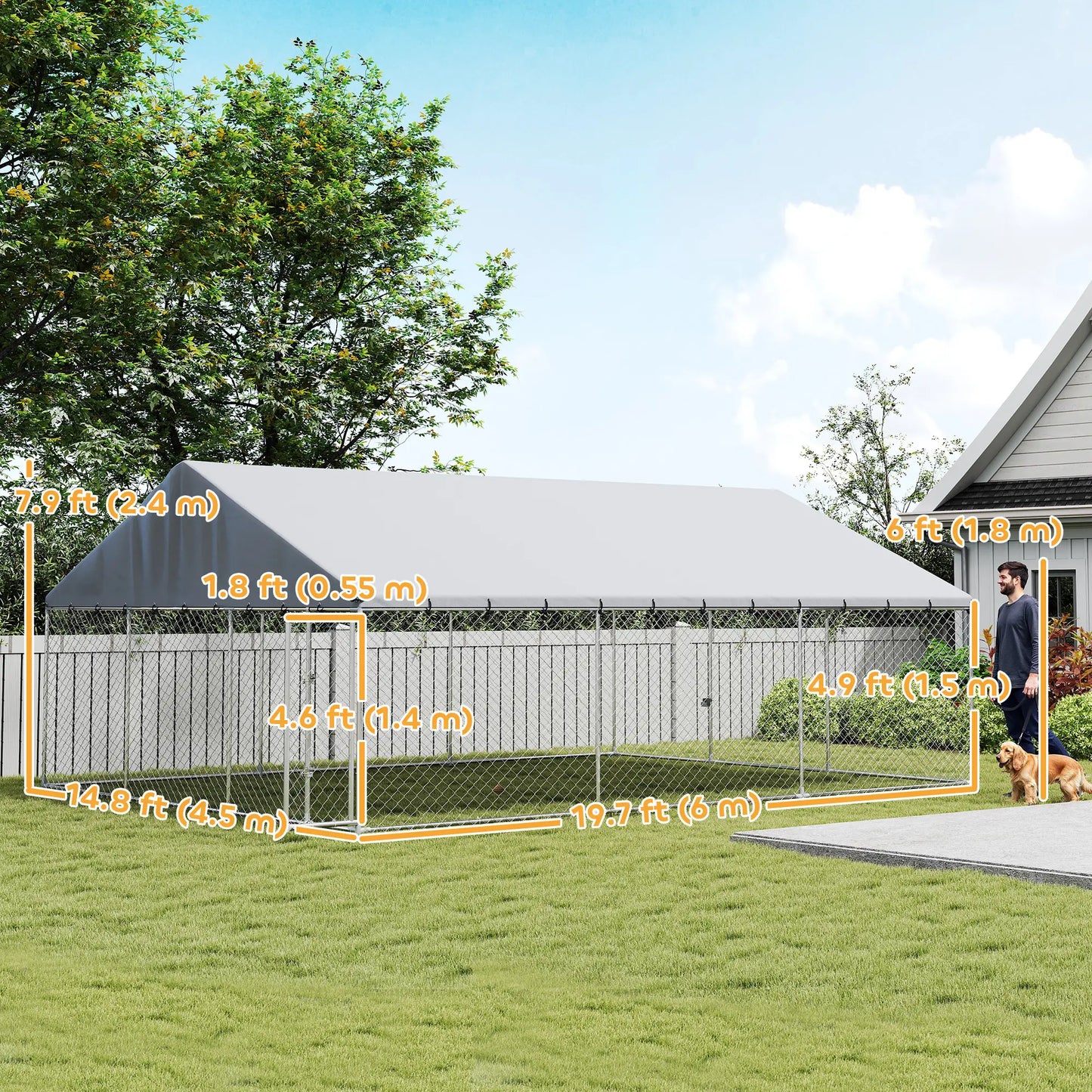 Galvanized Steel Dog Kennel With Roof, 19.7' x 14.8' x 7.9' Dog Kennels at Gallery Canada