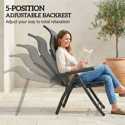 Folding Patio Chairs Set of 2, 5-Position Outdoor Lounge Chairs, Dark Grey Lounger Chairs at Gallery Canada