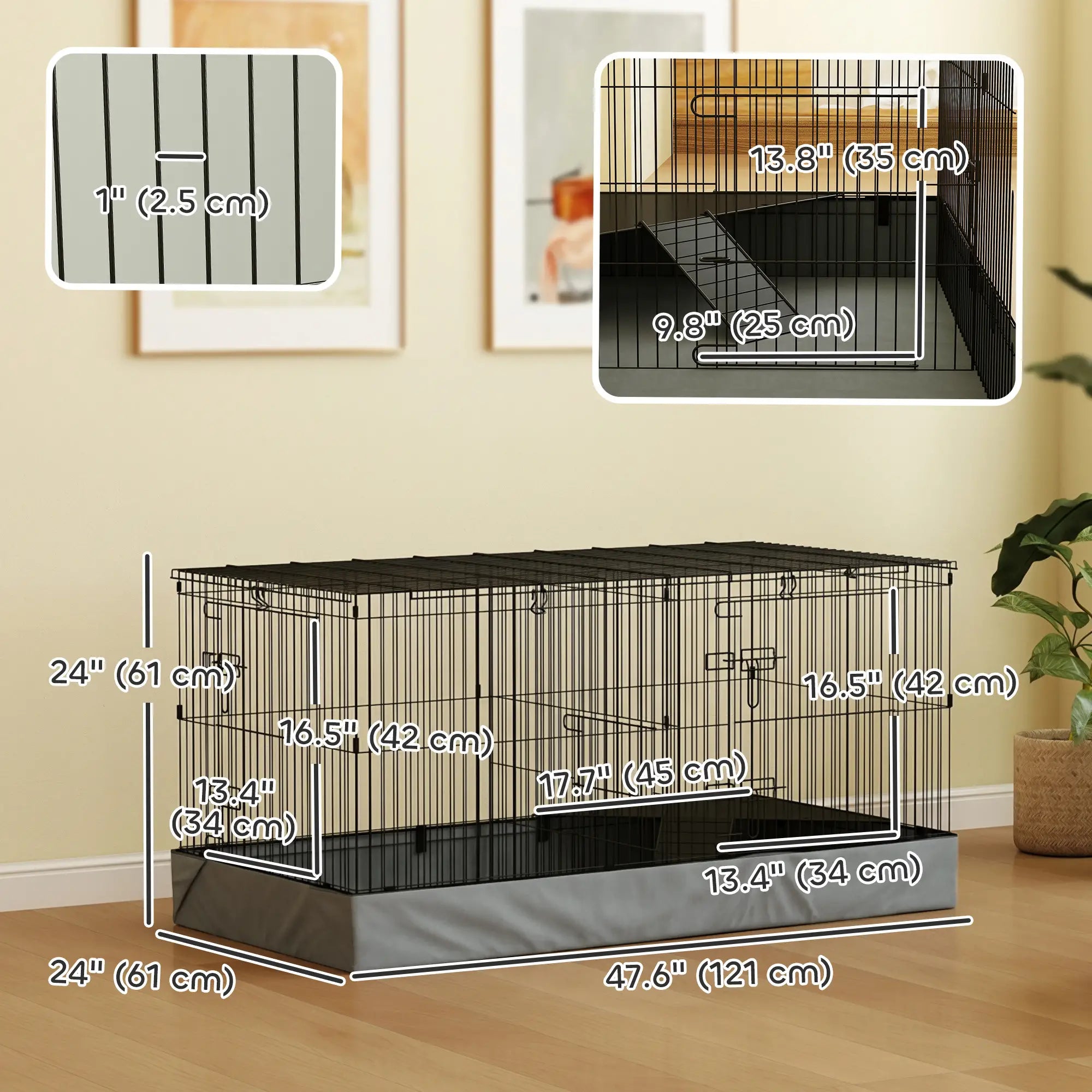 Guinea Pig Cage, Removable Top, 2 Areas, Waterproof Liner, Ramp, Perch Houses & Habitats at Gallery Canada