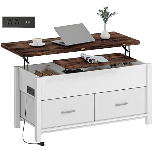 Lift Top Coffee Table, 3 Hidden Compartments, 2 Fabric Drawers