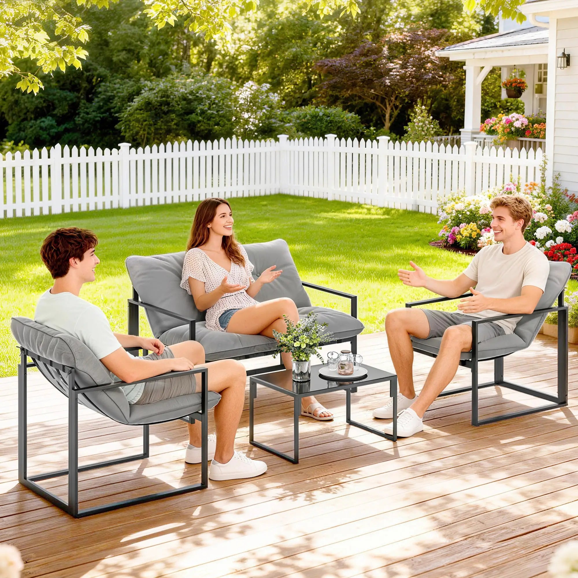 4 Piece Outdoor Furniture Set, Patio Conversation Set, Light Grey Patio Furniture Sets at Gallery Canada