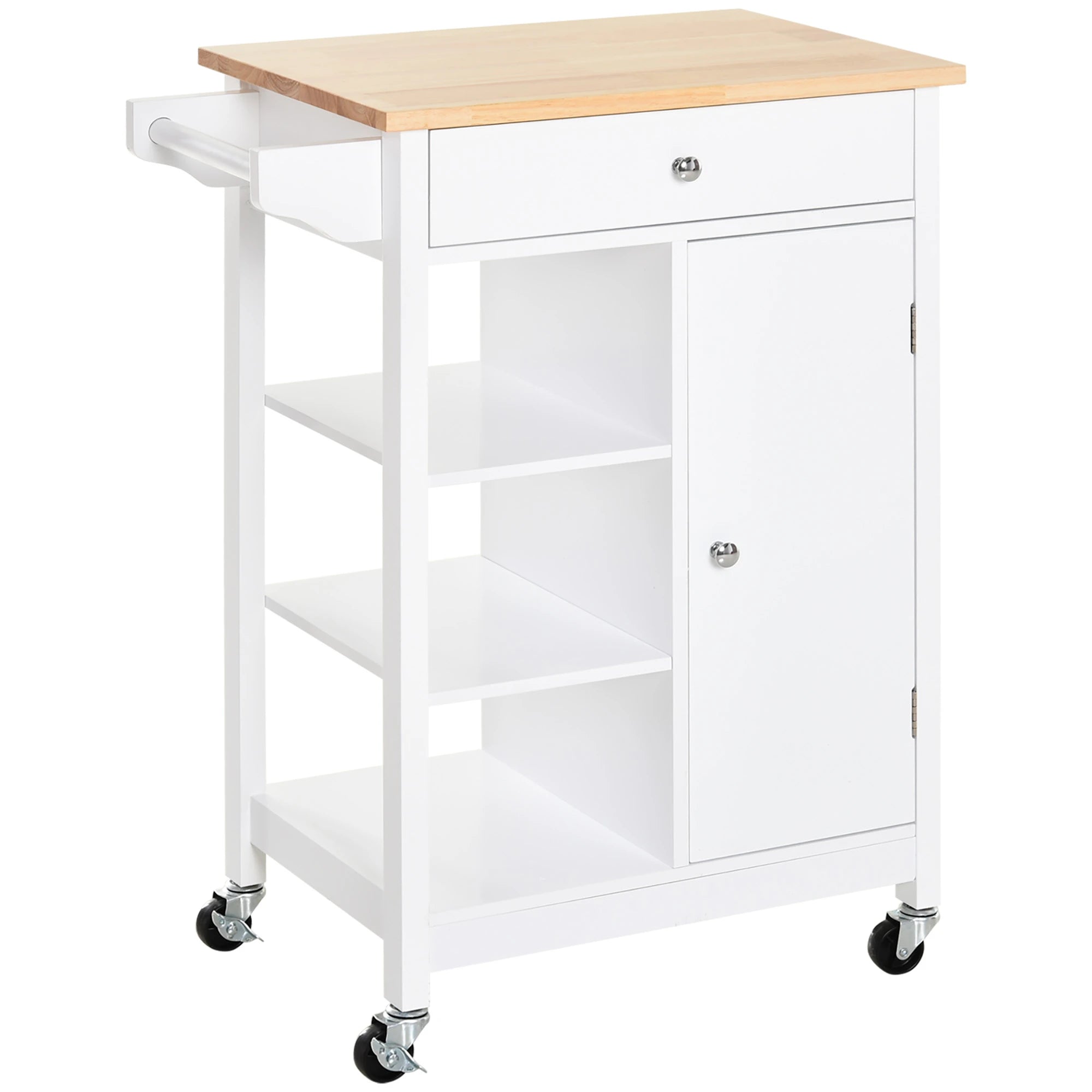 Modern Rolling Kitchen Island Cart, Natural Wood Top, White Kitchen Islands & Kitchen Carts Natural, White at Gallery Canada