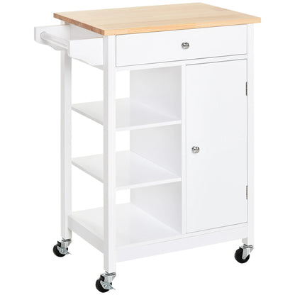 Modern Rolling Kitchen Island Cart, Natural Wood Top, White Kitchen Islands & Kitchen Carts Natural, White at Gallery Canada
