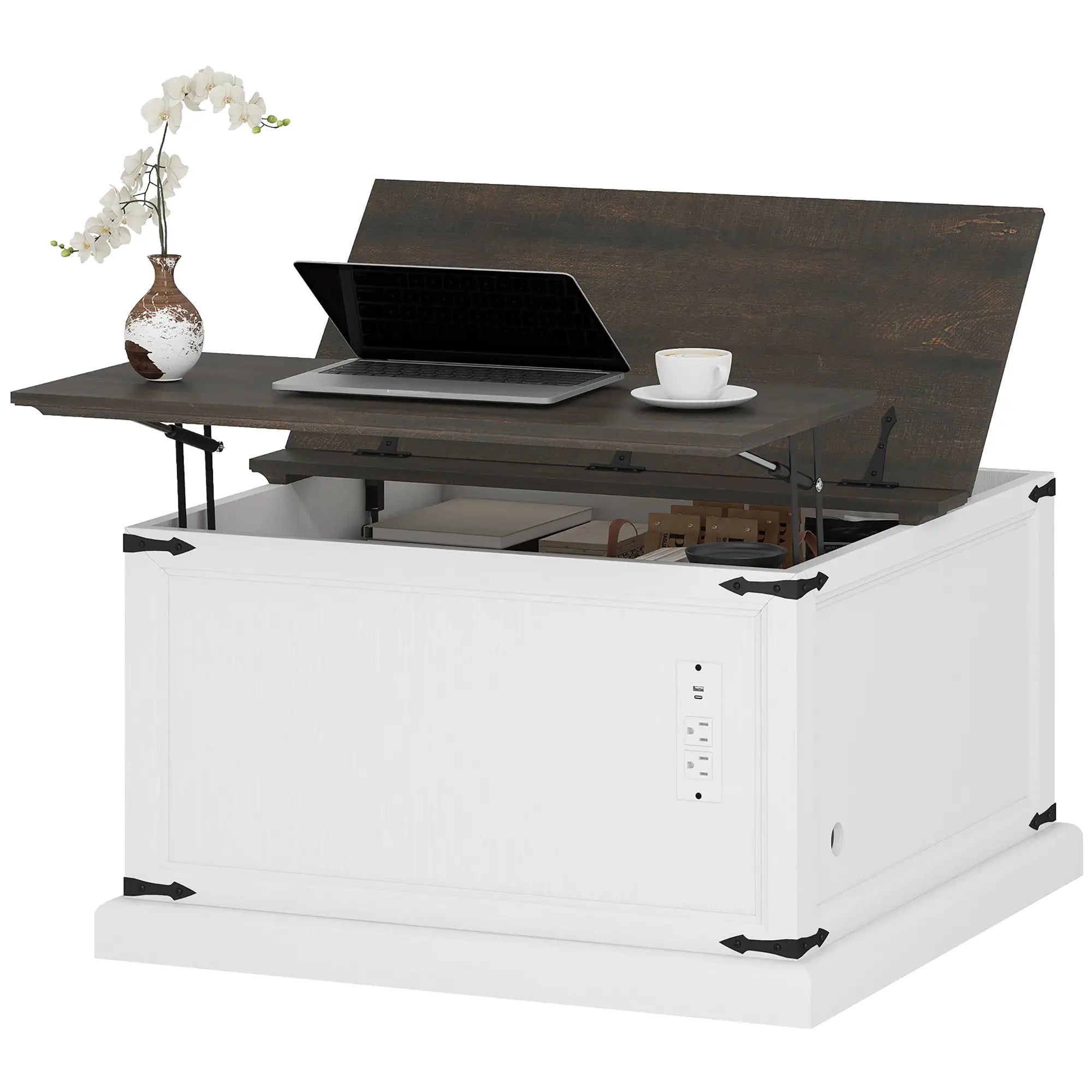 Lift Top Coffee Table, Square Farmhouse Center Table, White Wood Grain, White Coffee Tables White Wood Grain, Brown Wood Grain at Gallery Canada