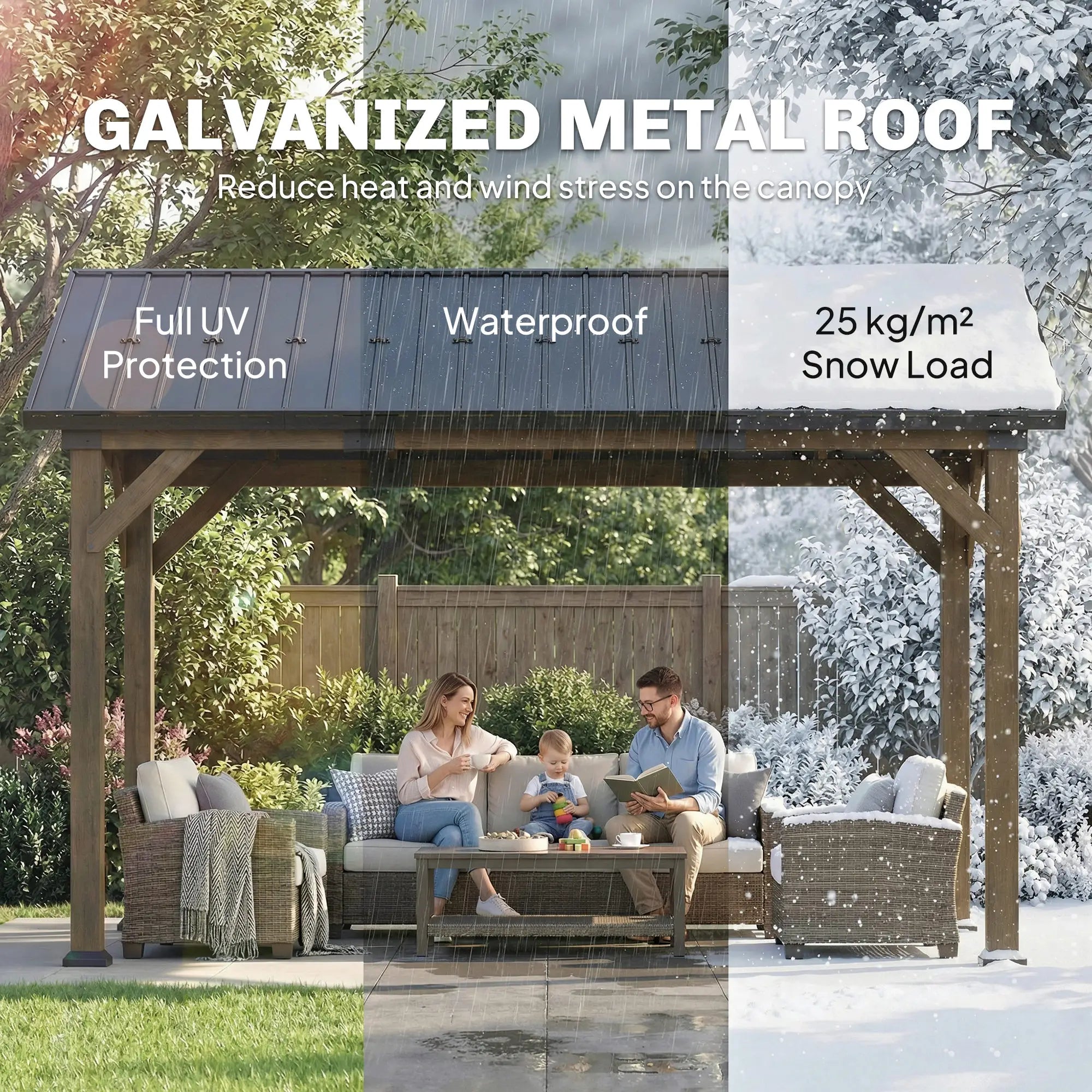 13' x 11' Hardtop Gazebo, Galvanised Metal Roof, Fir Wood Frame, Black Grey Gazebos at Gallery Canada