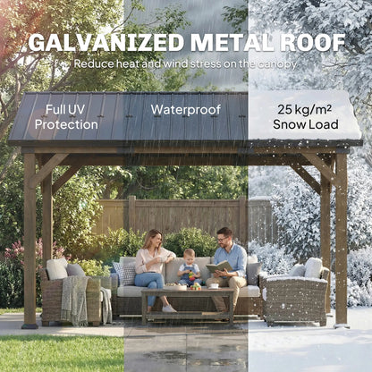13' x 11' Hardtop Gazebo, Galvanised Metal Roof, Fir Wood Frame, Black Grey Gazebos at Gallery Canada