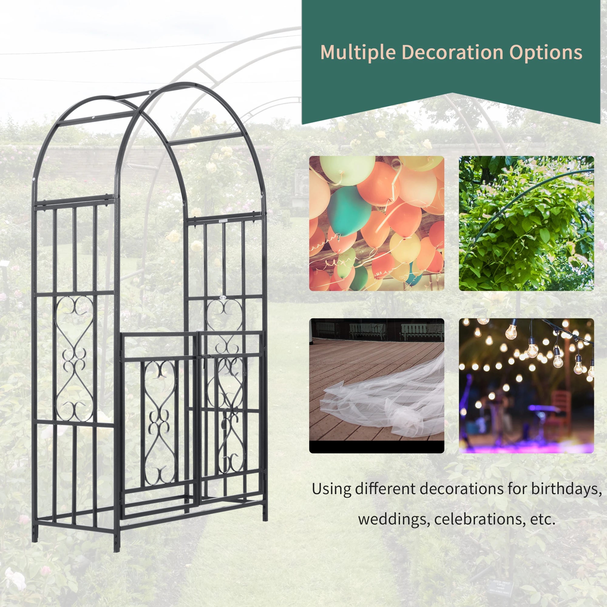 6.7 FT Steel Garden Arch with Gate, Outdoor Arbor for Vines, Dark Grey Garden Arches at Gallery Canada