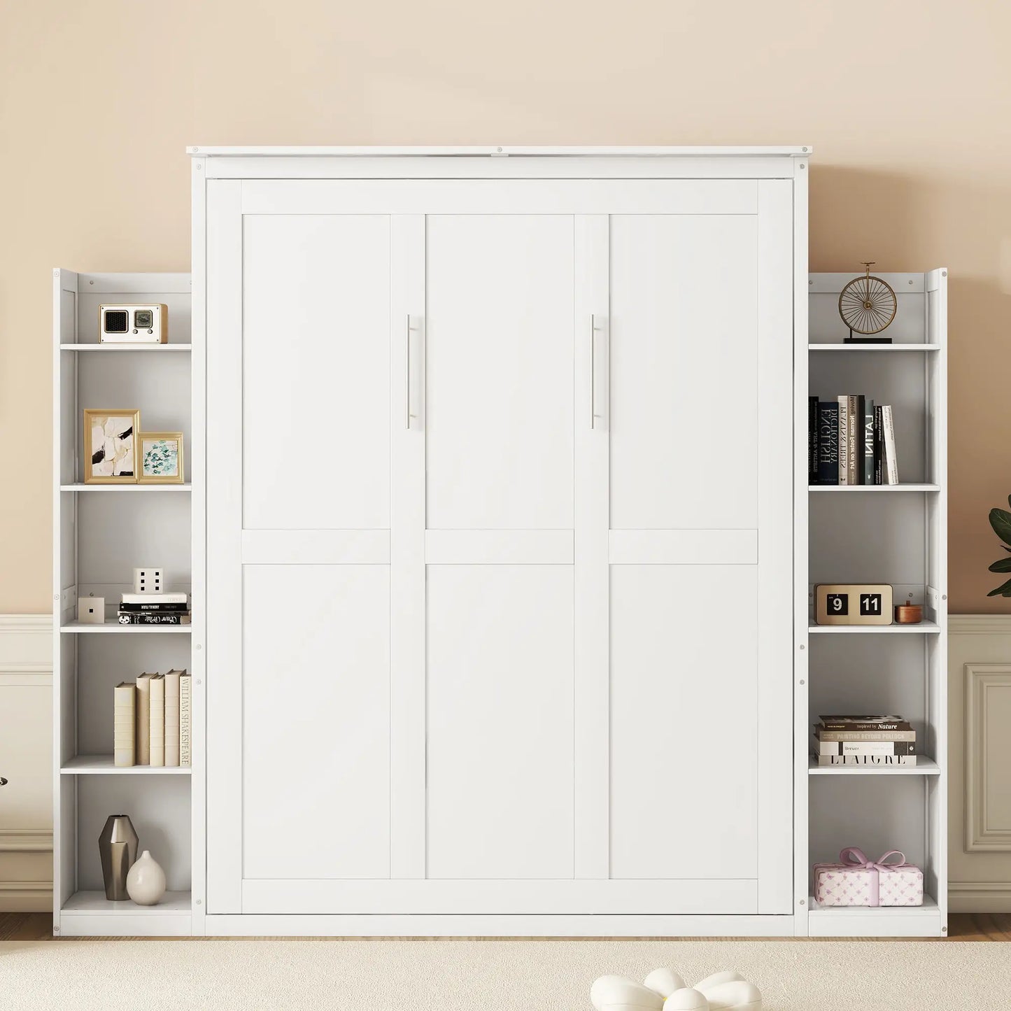 Murphy Bed with Shelves, LED Lights, 97.5" L x 84.5" W x 88.5" H, White Bed Frames at Gallery Canada
