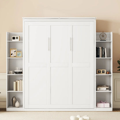Murphy Bed with Shelves, LED Lights, 97.5" L x 84.5" W x 88.5" H, White Bed Frames at Gallery Canada