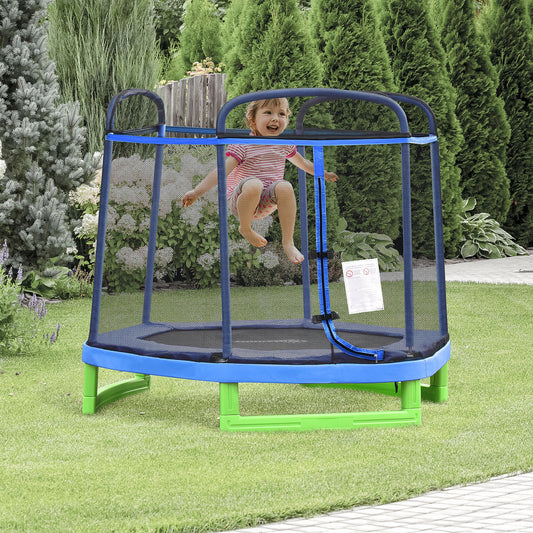 84.75" Kids Trampoline 7 FT Indoor Outdoor Trampolines with Safety Net Enclosure Built-in Zipper Padded Covering, for Boys and Girls, Blue - Gallery Canada