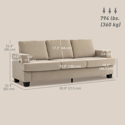 3 Seater Sofa with USB Ports, Cup Holders, Chenille Upholstery, Light Brown 3-Seater Sofas at Gallery Canada
