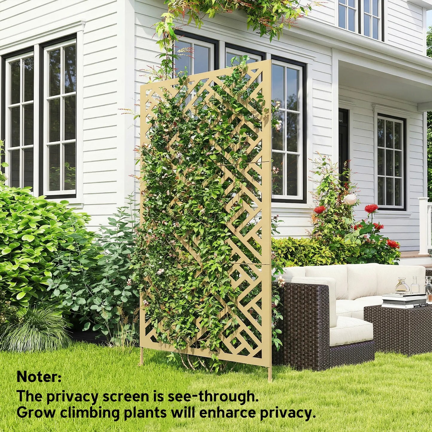 Metal Outdoor Privacy Screen, Freestanding Divider, 79" x 47", Gold Side Awnings at Gallery Canada