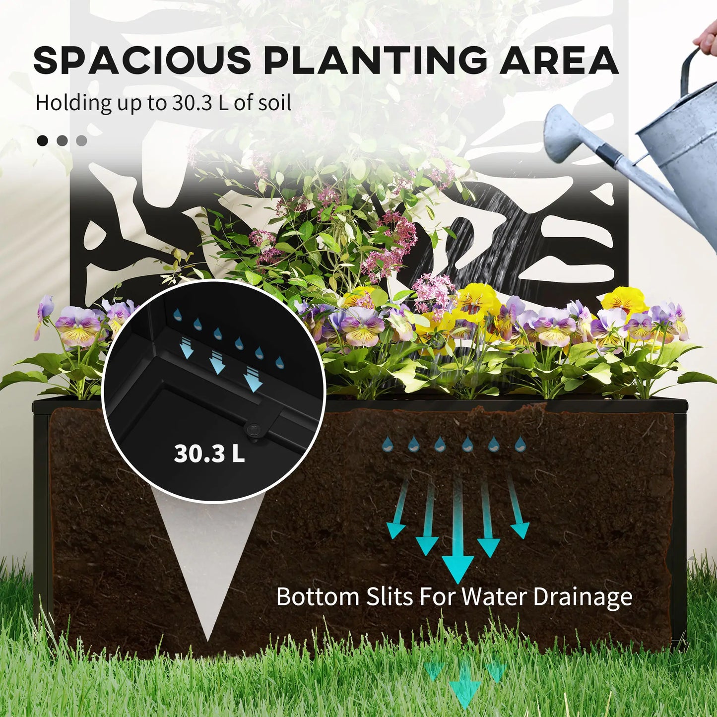 Raised Garden Bed With Trellis, 24" x 9.1" x 44.5", Black Galvanized Planter Boxes at Gallery Canada