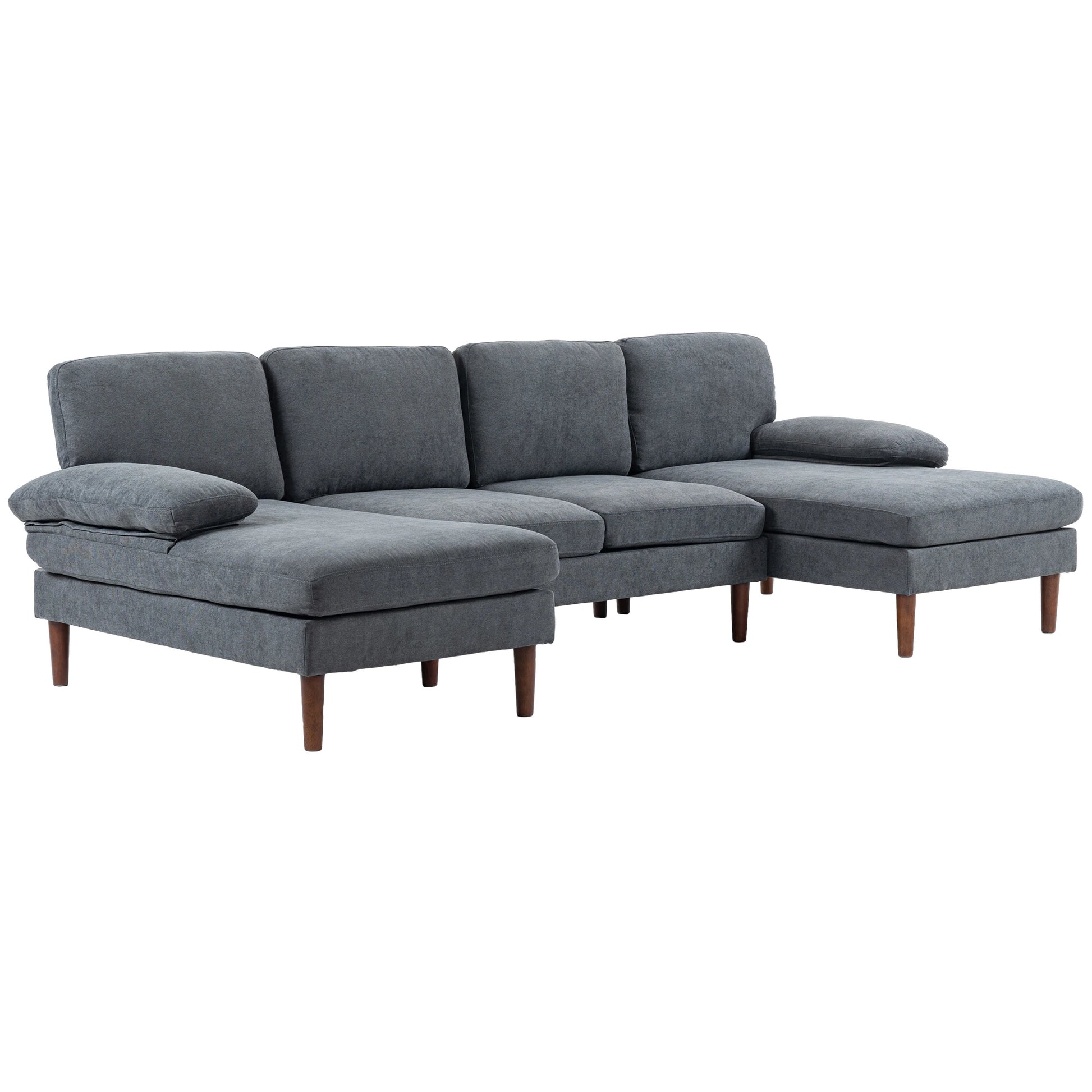 U Shape Couch, Double Chaise Lounge, 4 Seater Sofa, Wooden Legs, Dark Grey 3-Seater Sofas Dark Grey, Brown at Gallery Canada