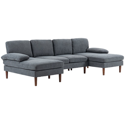 U Shape Couch, Double Chaise Lounge, 4 Seater Sofa, Wooden Legs, Dark Grey 3-Seater Sofas Dark Grey, Brown at Gallery Canada