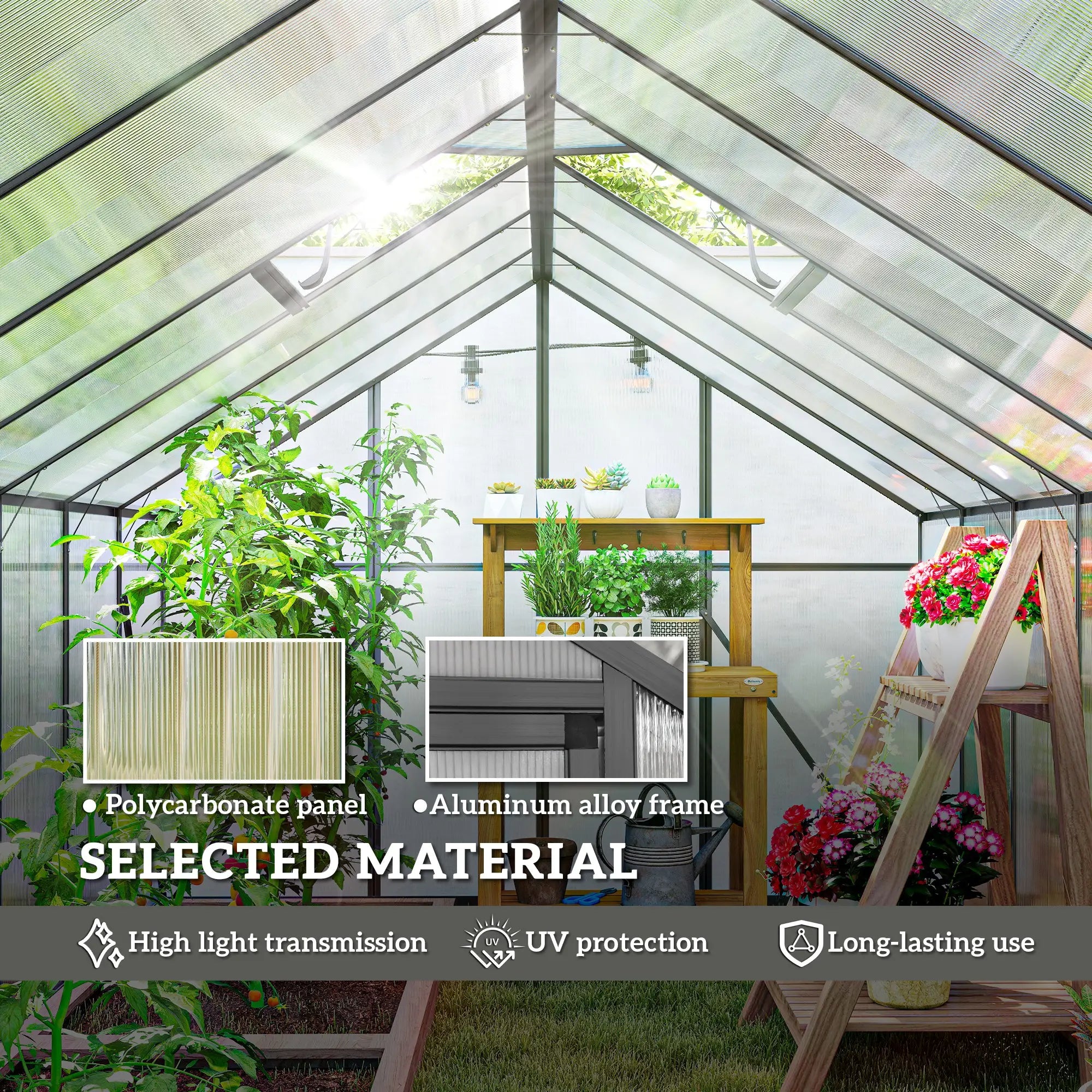 Polycarbonate Greenhouse, Walk-In With Windows, 8' x 16' x 7', Dark Grey Walk In Greenhouses at Gallery Canada