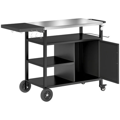 Outdoor BBQ Stand, Foldable Side Table, Stainless Steel Top, Pizza Oven Table Outdoor Grill Carts Silver Tone, Black at Gallery Canada