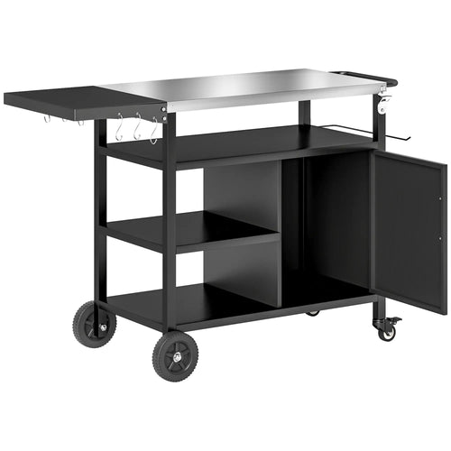 Outdoor BBQ Stand, Foldable Side Table, Stainless Steel Top, Pizza Oven Table