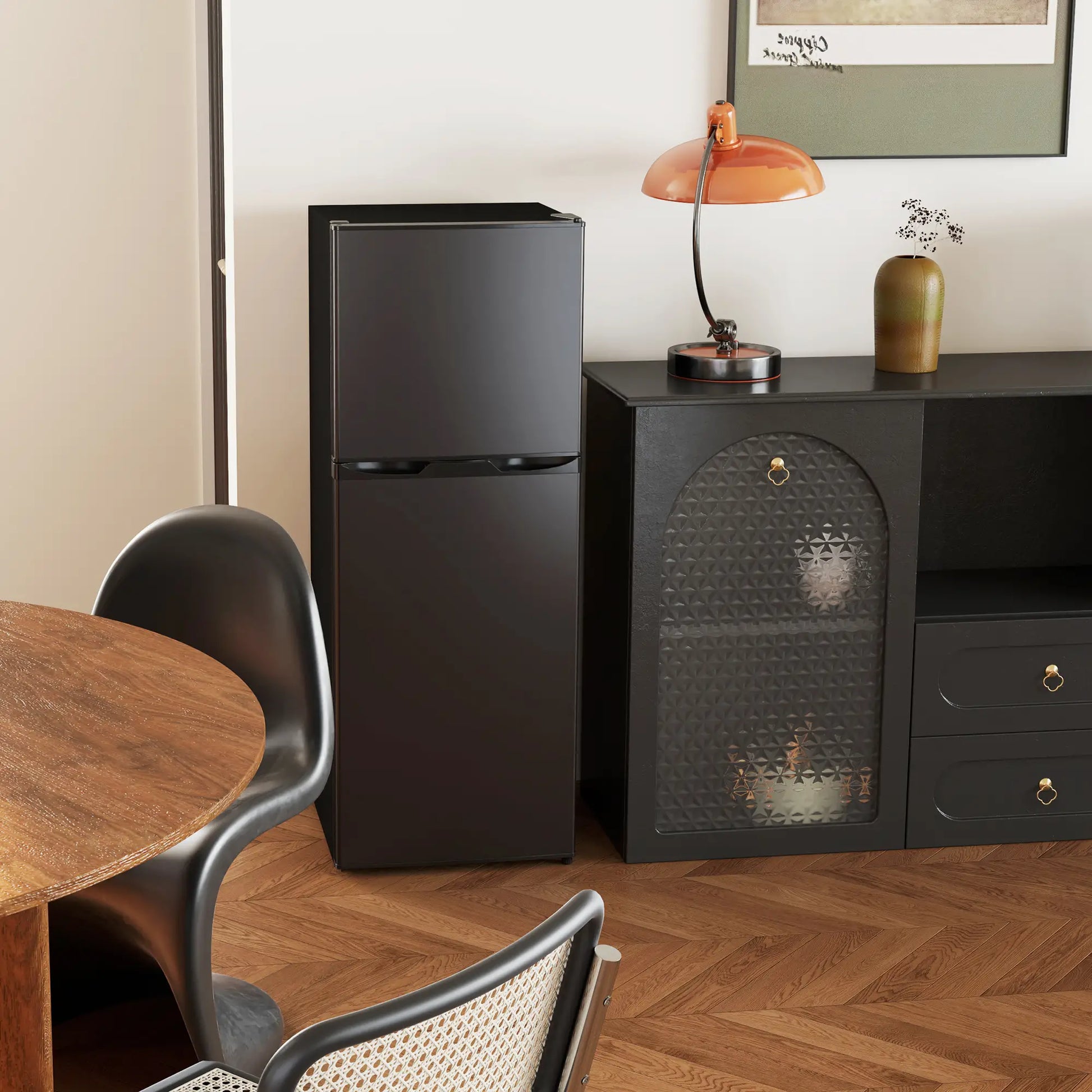 Double Door Mini Fridge, 4.6 Cu.Ft, Freezer, Thermostat, Black Small Kitchen Appliances at Gallery Canada