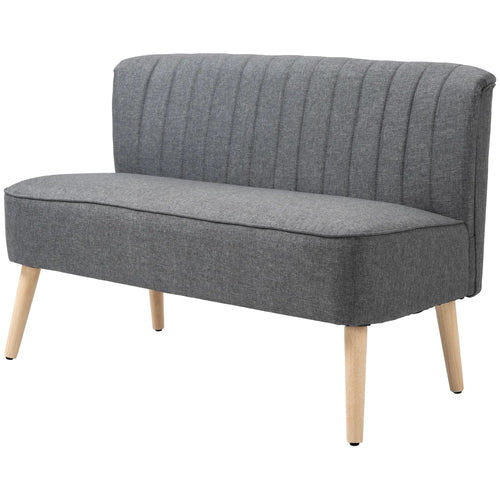 Modern 2 Seater Sofa, Upholstered Couch with Rubber Wood Legs, Grey