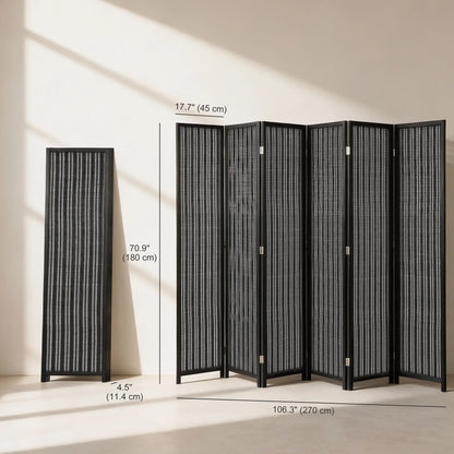 Folding Privacy Screen, 6 Panel Room Divider, Handwoven Bamboo, Black Room Dividers at Gallery Canada