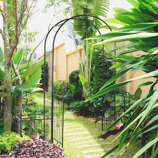 7.2FT Metal Garden Arbor, Double Doors, 2 Side Baskets, Black Garden Arches Black at Gallery Canada