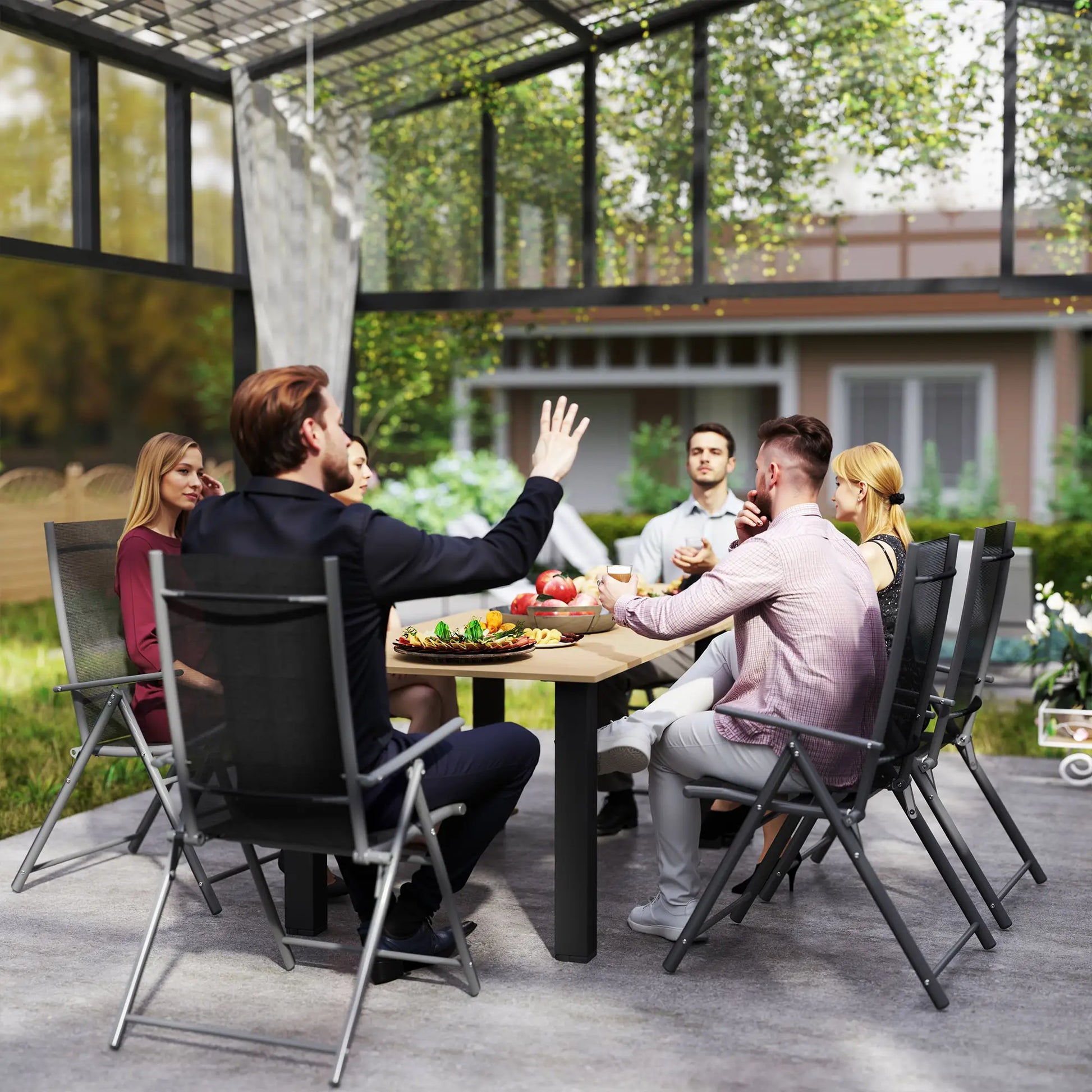 59" Outdoor Patio Table with Umbrella Hole, Slatted Tabletop, Brown Patio Dinning Tables at Gallery Canada