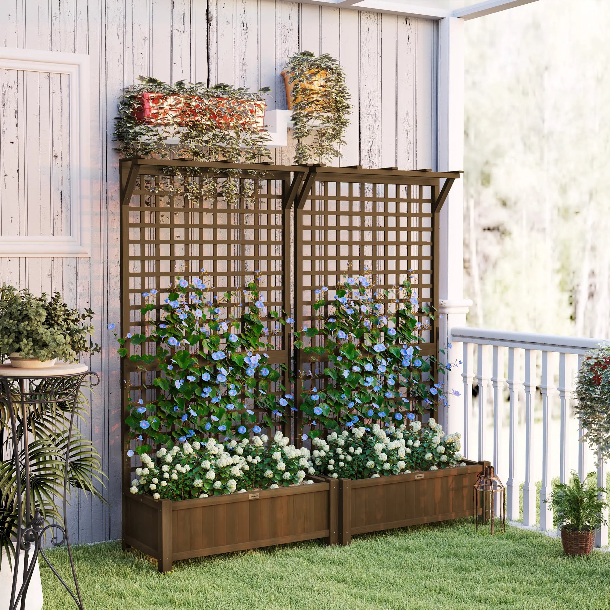 Wood Planter with Trellis for Vine Climbing, Raised Garden Bed Wooden Planter Boxes at Gallery Canada