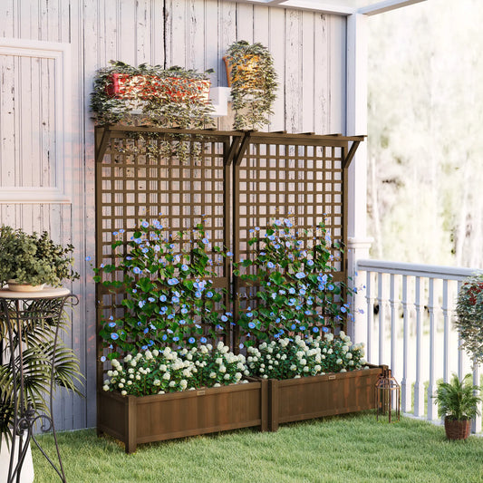 Wood Planter with Trellis for Vine Climbing, Raised Garden Bed Wooden Planter Boxes Coffee at Gallery Canada