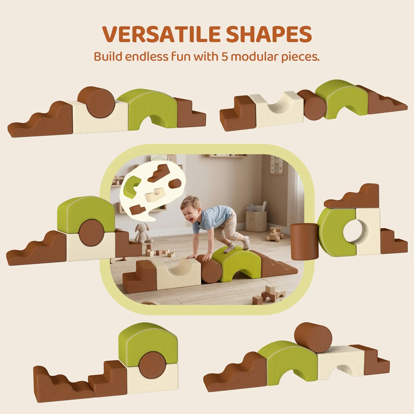 5-Piece Foam Climbing Blocks, Non-Slip, Washable Cover for Crawling