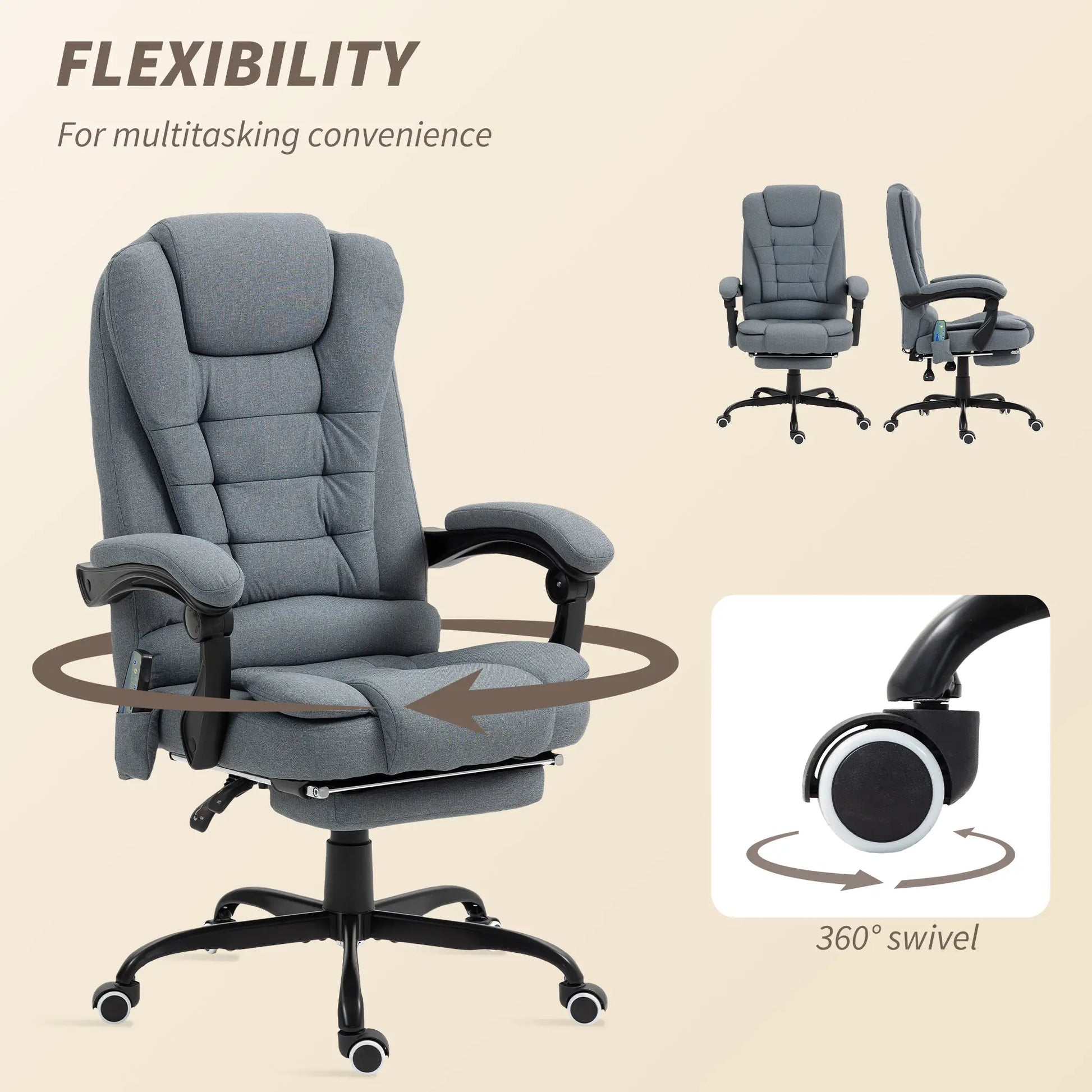 7-Point Vibrating Massage Chair, Reclining Office Chair with Footrest, Grey Massage Chairs at Gallery Canada