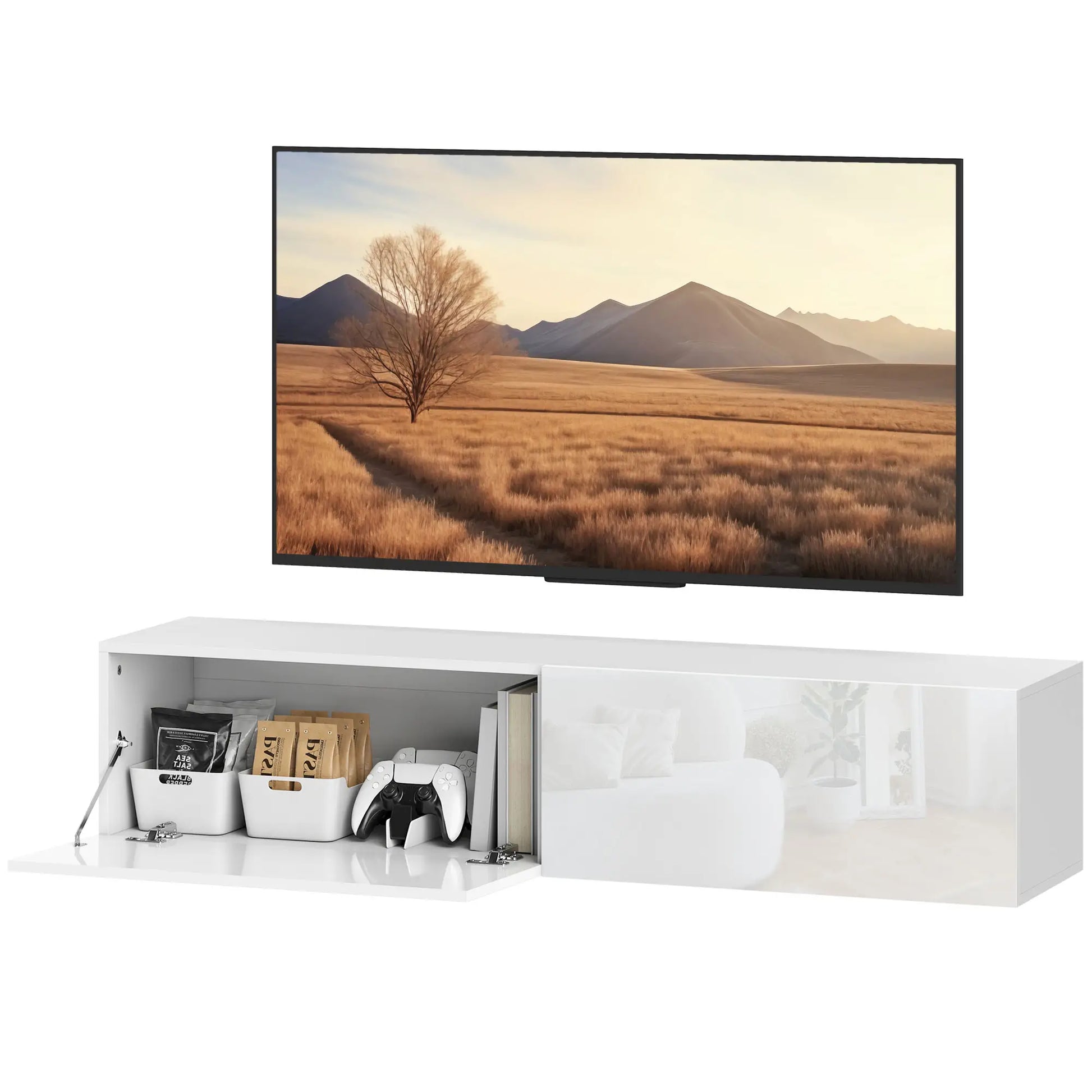 Floating TV Stand, Storage Cupboards for 45, 55, 65in TVs, Wall Mounted, White TV Stands White at Gallery Canada