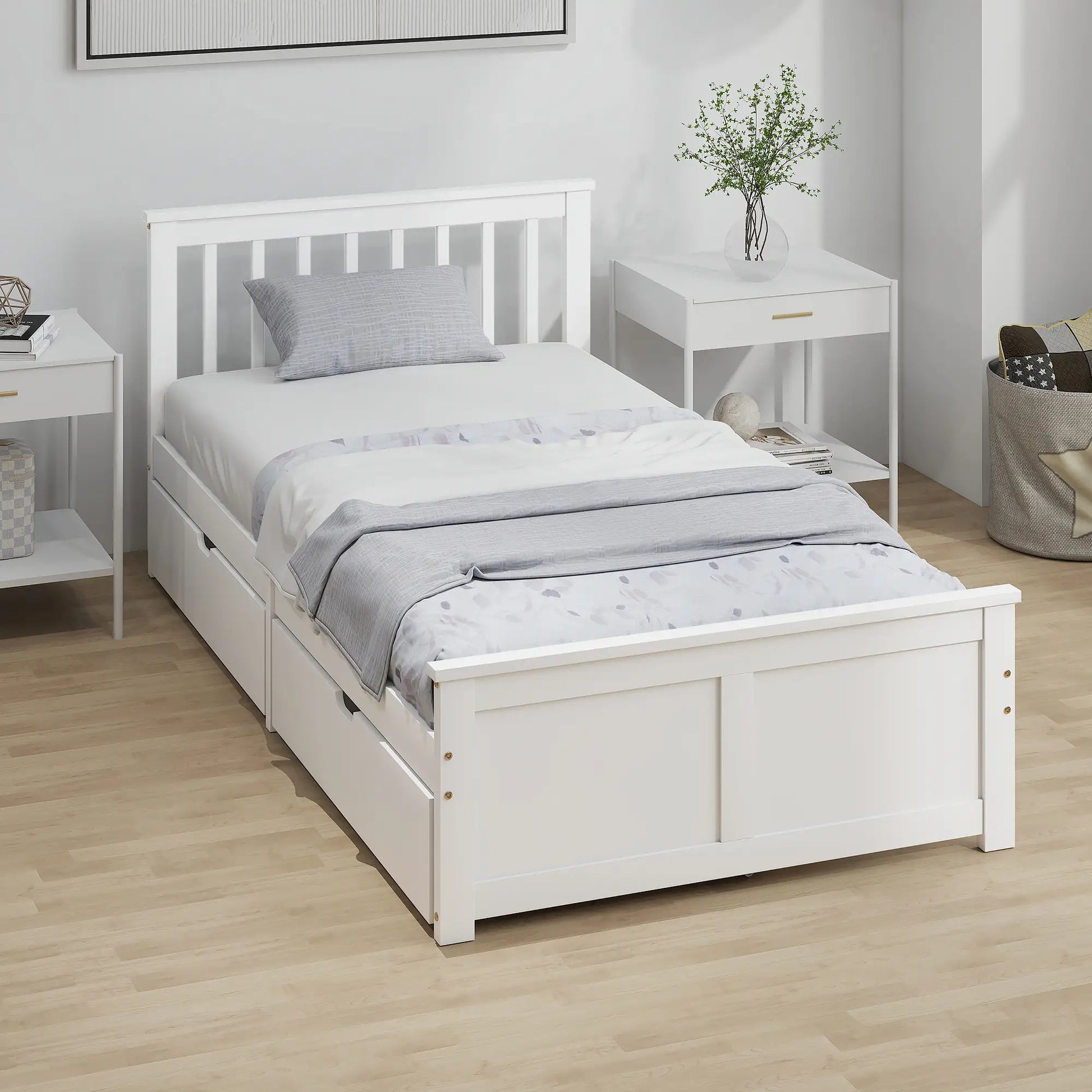 Pine Twin Bed Frame, Wood Storage Drawers, White Bed Frames at Gallery Canada
