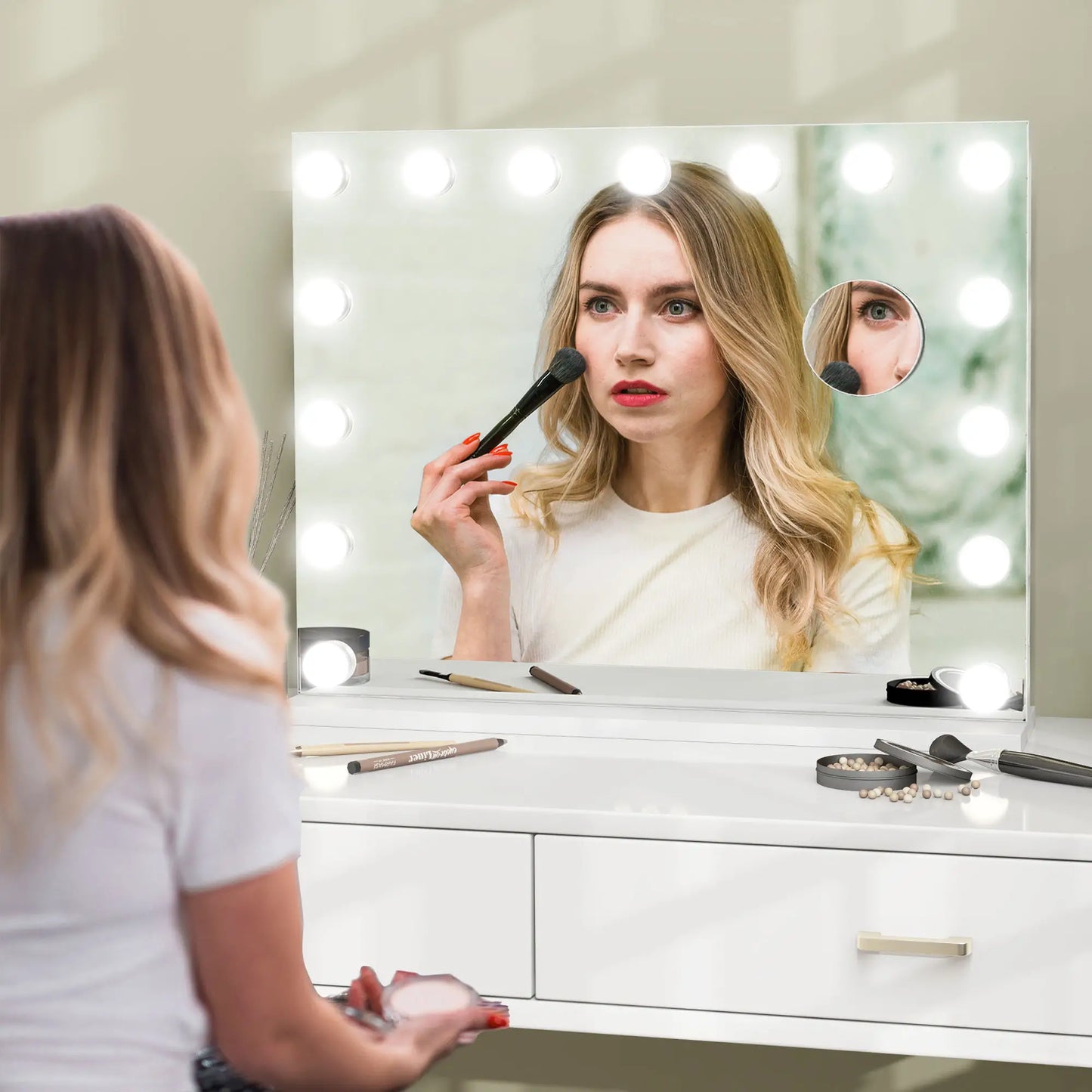 Hollywood Makeup Mirror With Lights, 3 Lighting Modes, USB Charging, White