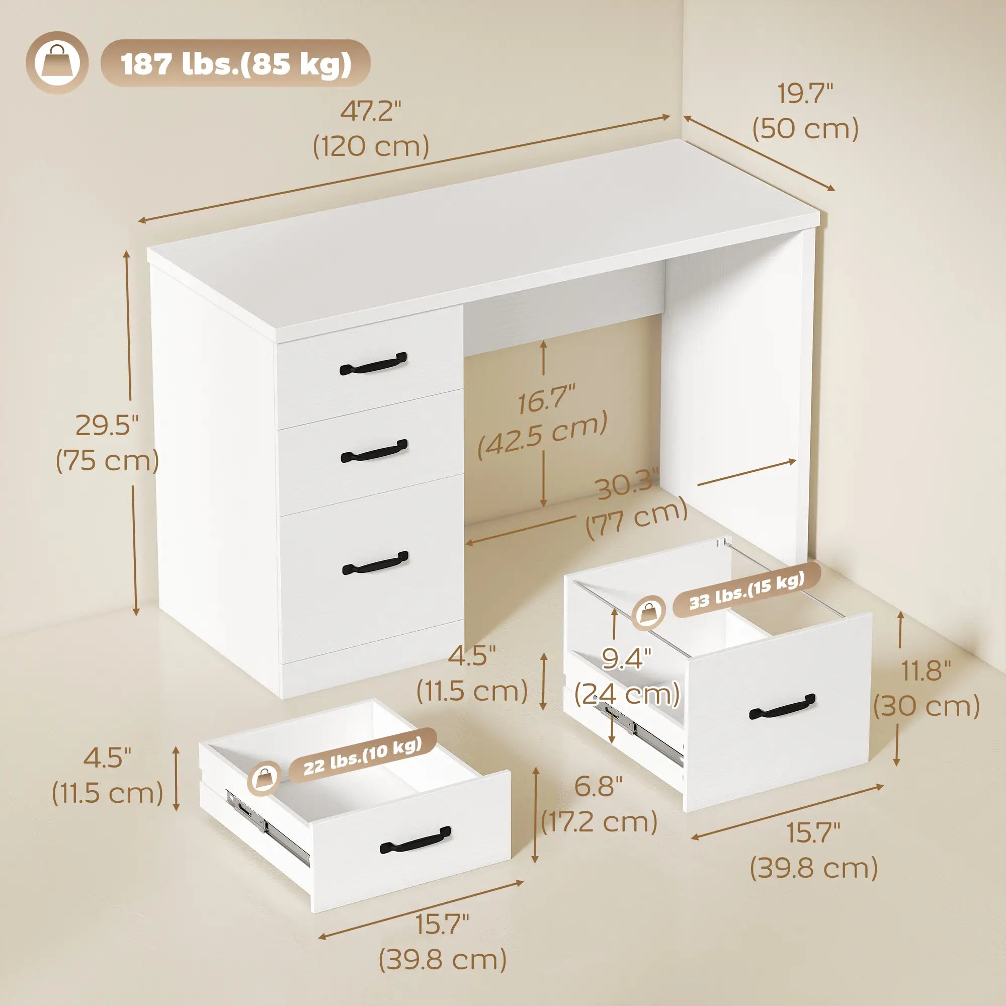 Computer Desk With 3 Drawers, 47