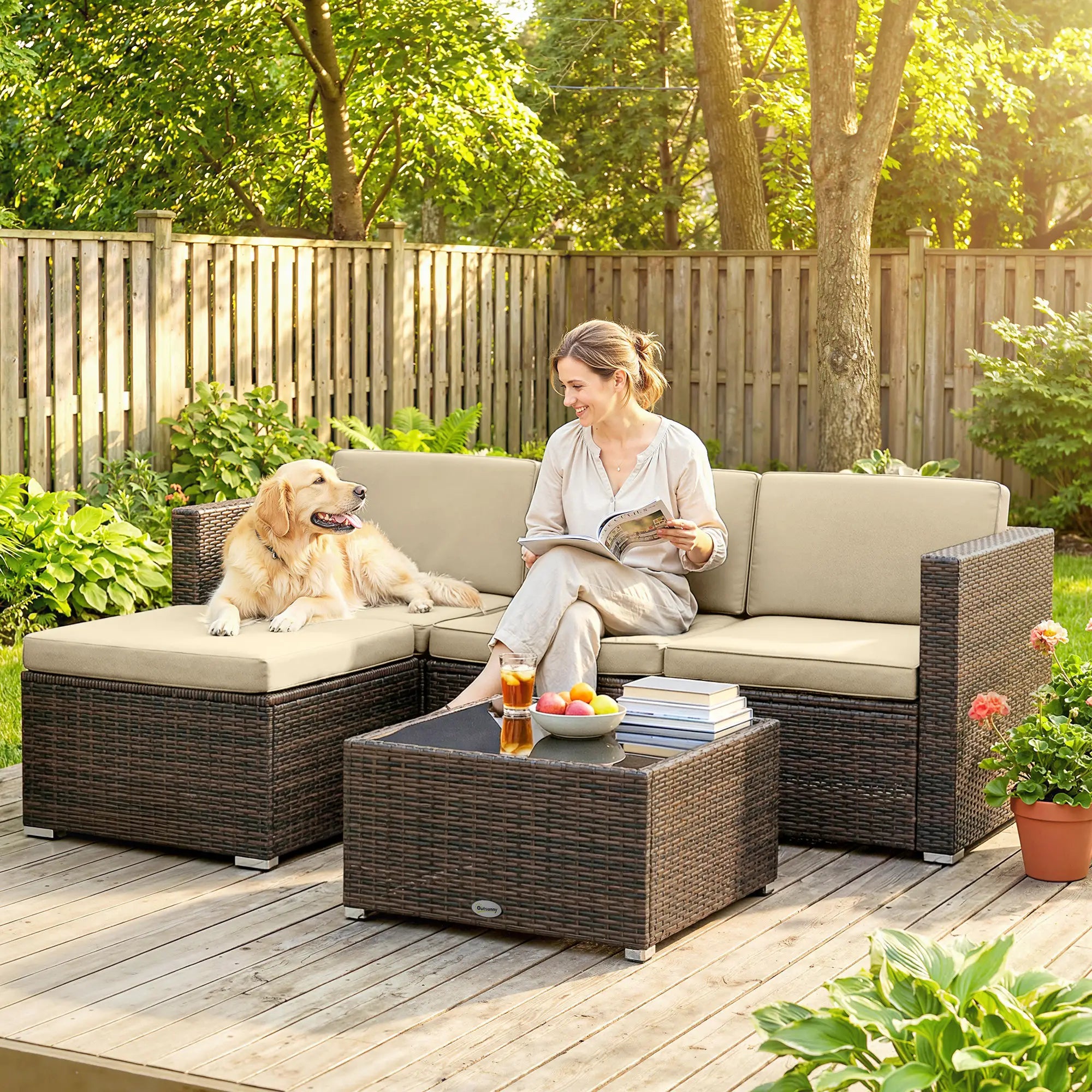3-Piece Patio Furniture Set, Outdoor PE Rattan Sofa, Khaki Patio Furniture Sets at Gallery Canada