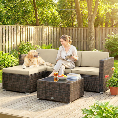 3-Piece Patio Furniture Set, Outdoor PE Rattan Sofa, Khaki Patio Furniture Sets at Gallery Canada