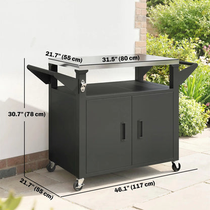 Outdoor Grill Cart, Stainless Steel Tabletop, 3-Shelf Pizza Oven Stand, Storage Cabinet, Wheels, Black Outdoor Grill Carts at Gallery Canada