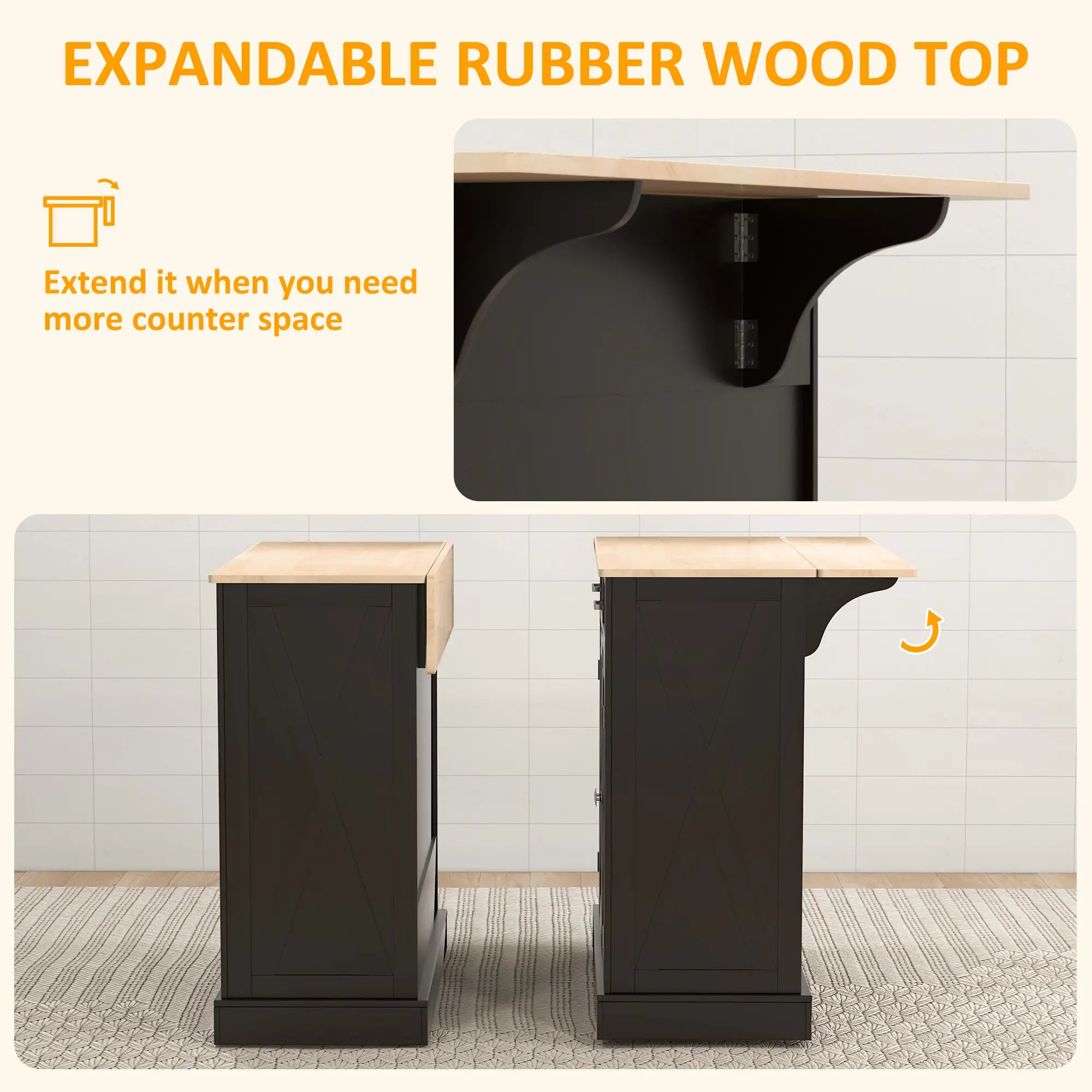 Kitchen Island with Drop Leaf, 2 Drawers, Adjustable Shelves, Black Kitchen Islands & Kitchen Carts at Gallery Canada