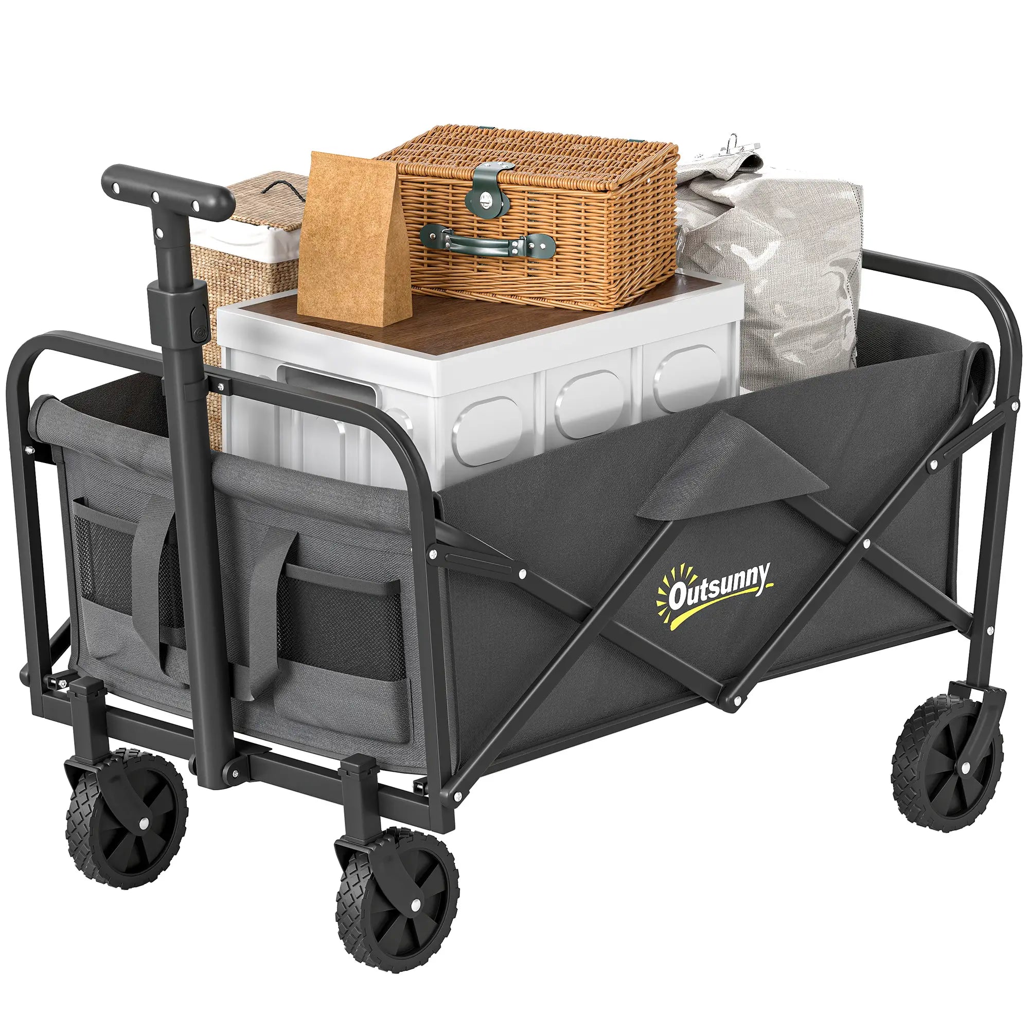 Collapsible Folding Garden Cart, Heavy Duty Lawn Wagon, Grey Bike Cargo Trailers Grey at Gallery Canada