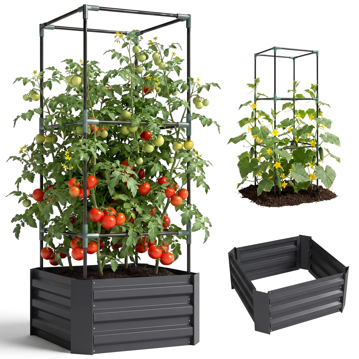 Galvanized Planter Box, Raised Garden Bed with Trellis, Grey Galvanized Planter Boxes at Gallery Canada