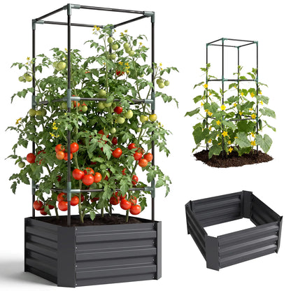 Galvanized Planter Box, Raised Garden Bed with Trellis, Grey Galvanized Planter Boxes at Gallery Canada