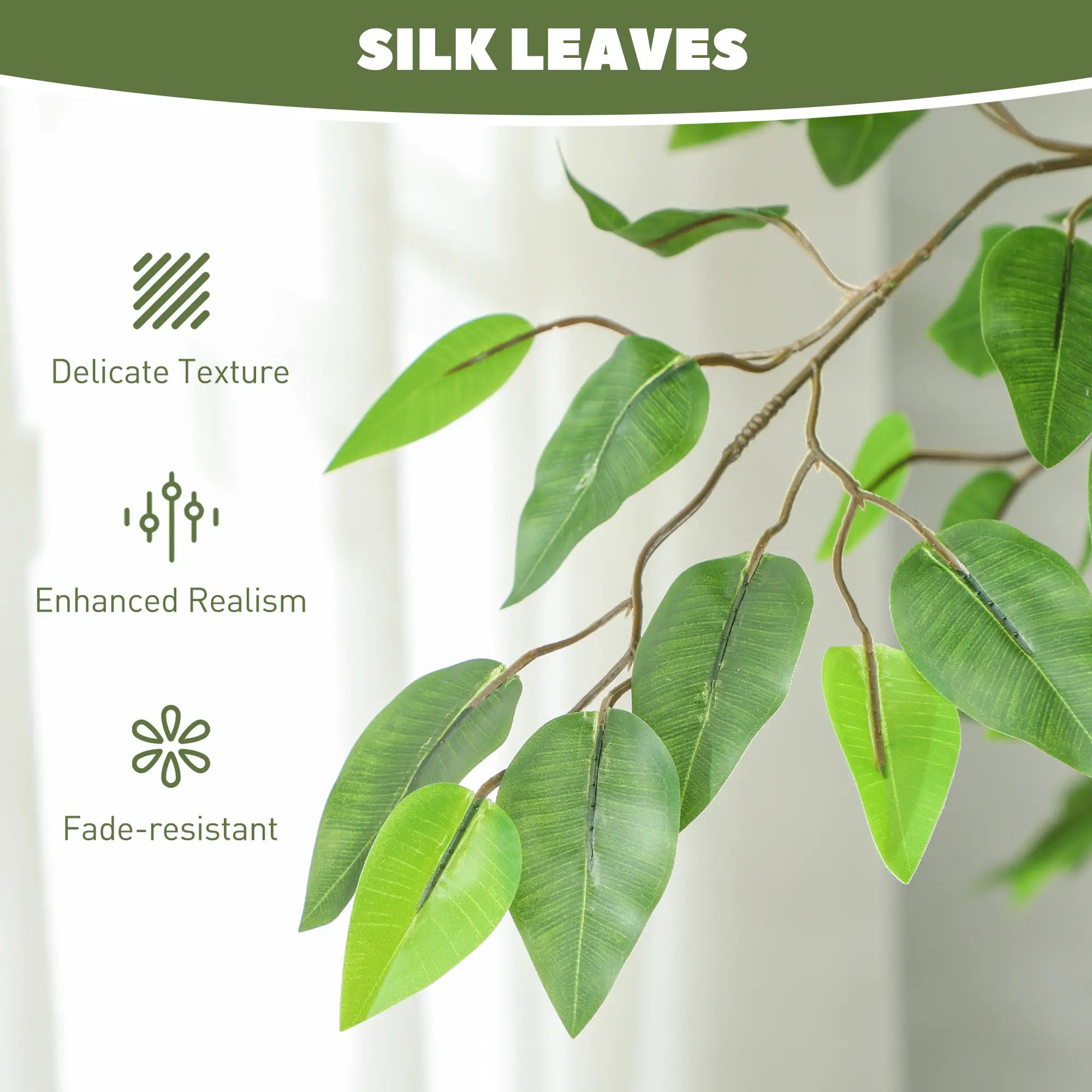 8ft Tall Artificial Silk Ficus Tree, 2520 Leaves in Pot, Home Office Decor Artificial Trees at Gallery Canada