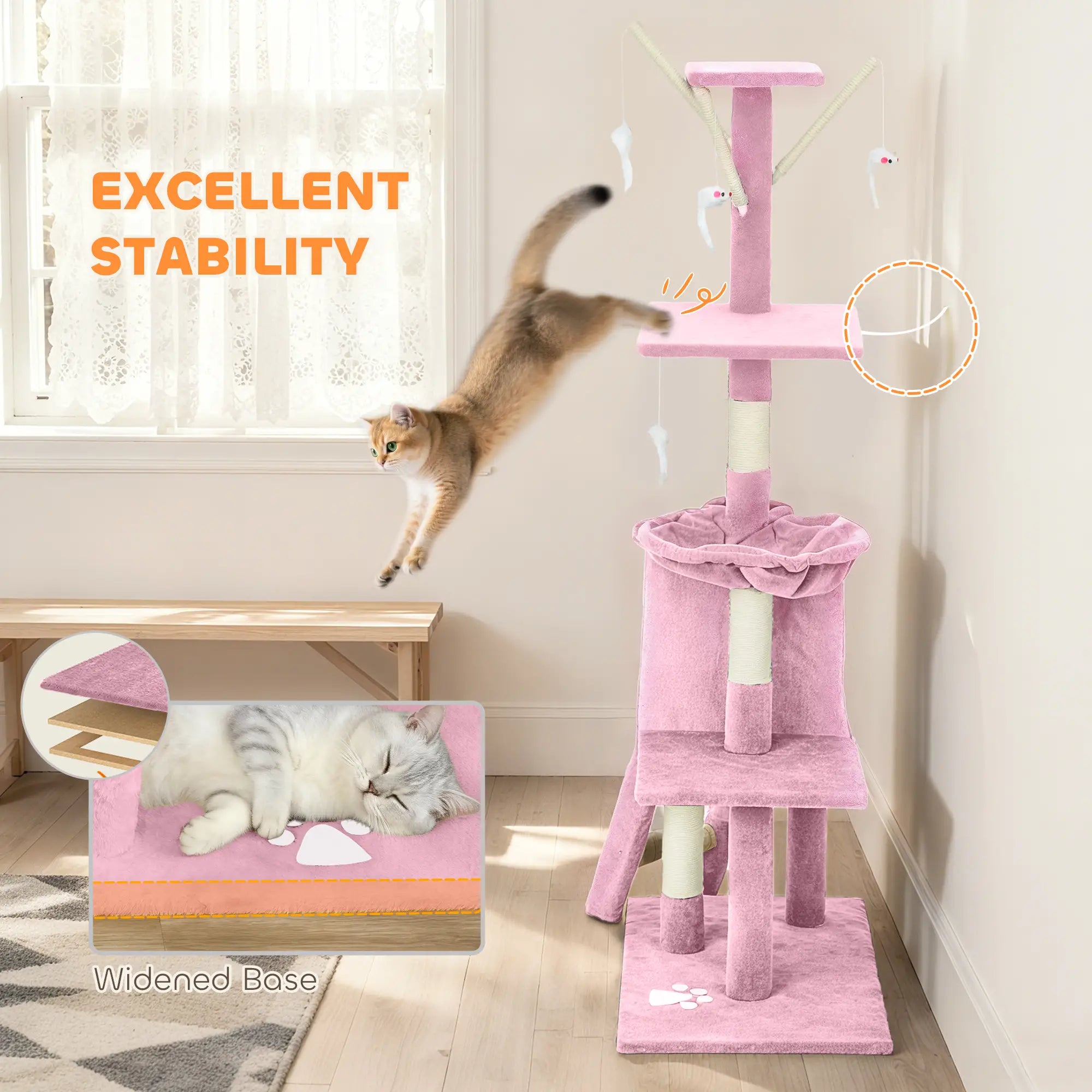 53 Inch Cat Tree Tower, Scratching Posts, Condo, Perches, Hammock, Pink Cat Towers at Gallery Canada