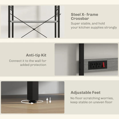Kitchen Baker's Rack with Power Outlet, Adjustable Shelves, Distressed Grey, Grey Bar Cabinets at Gallery Canada