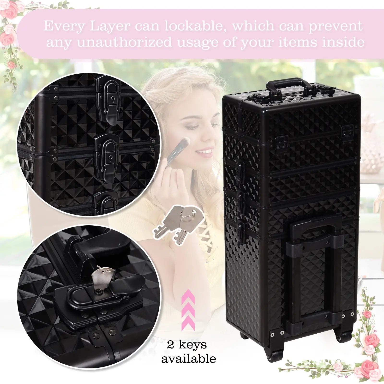 Portable Aluminum Makeup Train Case, 4 in 1, 2 Wheels, Multiple Compartments Makeup Cases at Gallery Canada