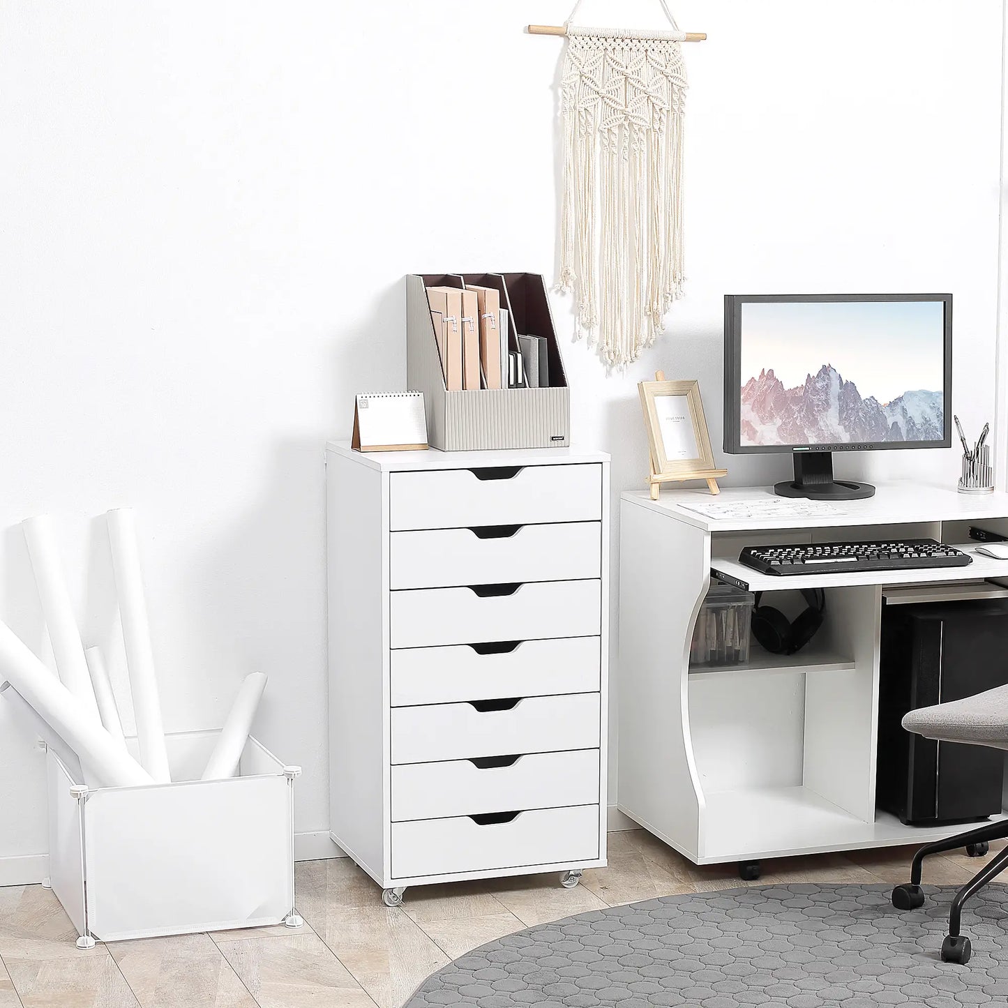 7-Drawer Vertical File Cabinet, Home Office Storage, 18.7"x15.6"x35.4", White Office Cabinets & Cupboards at Gallery Canada