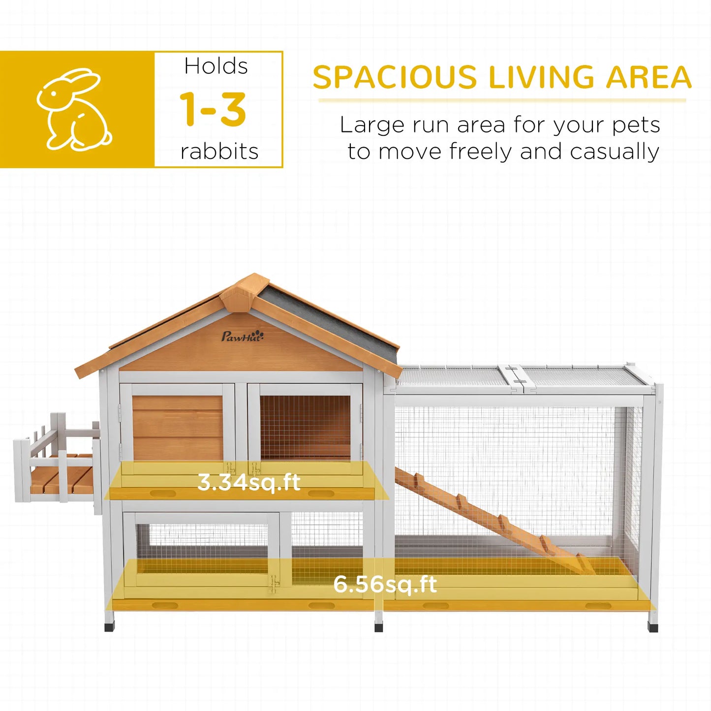 65" Wooden Rabbit Hutch, Pet Playpen, Openable Roof, Storage Box, Yellow Rabbit Hutch at Gallery Canada