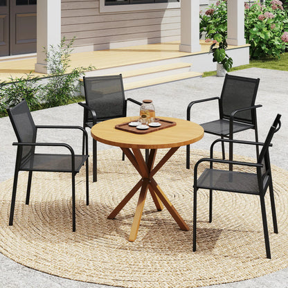 Stackable Patio Chairs Set of 4, 20" Deep Seat, All Weather Mesh, Black Outdoor Dining Sets at Gallery Canada